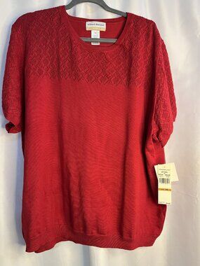 Alfred Dunner Size 3X Alfred Dunner Women's Red Knit Blouse with Diamond Lace De